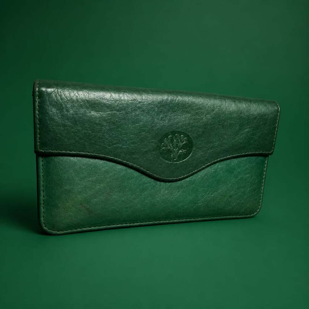 Buxton Vintage Green Top Grain Cowhide Leather Checkbook Wallet Clutch